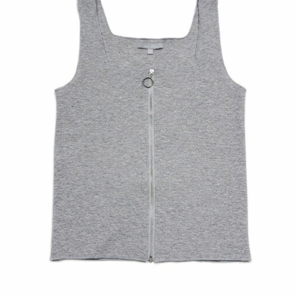 Red by BKE Women Heather Gray Ribbed Full Zip Front Tank Top Square Neck Medium